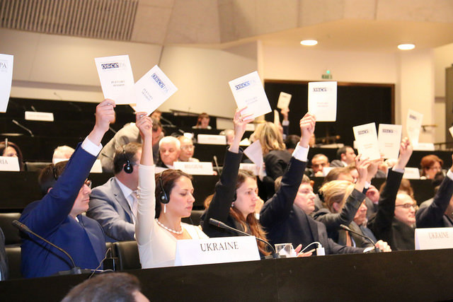 Ukrainian votes in plenary session, Helsinki, 8 July 2015. Photo: OSCE PA.